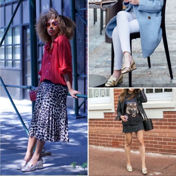 GUCCI Marmont Gold Mid Heel Loafer Fringe Metallic GG Logo - Picture 4 of 16